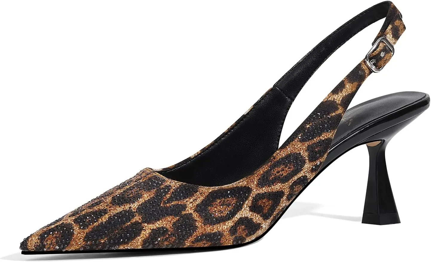 LOCERICH Women's Kitten Heels Slingback Low Heel Dress Shoes Closed Toe Pumps Rhinestone Pointed Toe Sparkly Sling Back Bridal Wedding Party