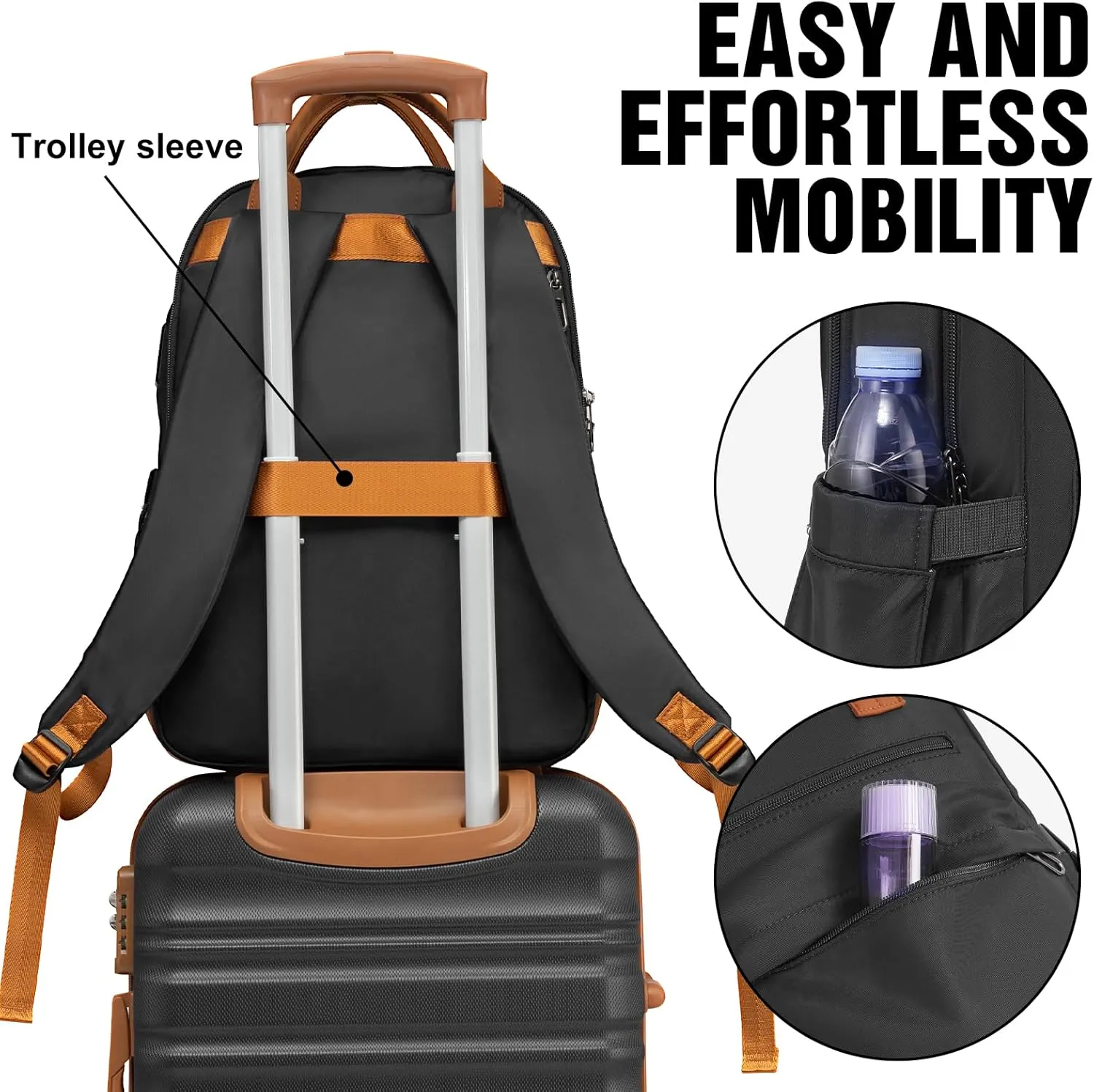 LONG VACATION 3 Piece Luggage Set 20 IN Carry on Suitcase ABS PC Handshell Luggage with Spinner Wheels & YKK Zipper TSA Lock (20 INCH (BP/TB), BLACK-BROWN)