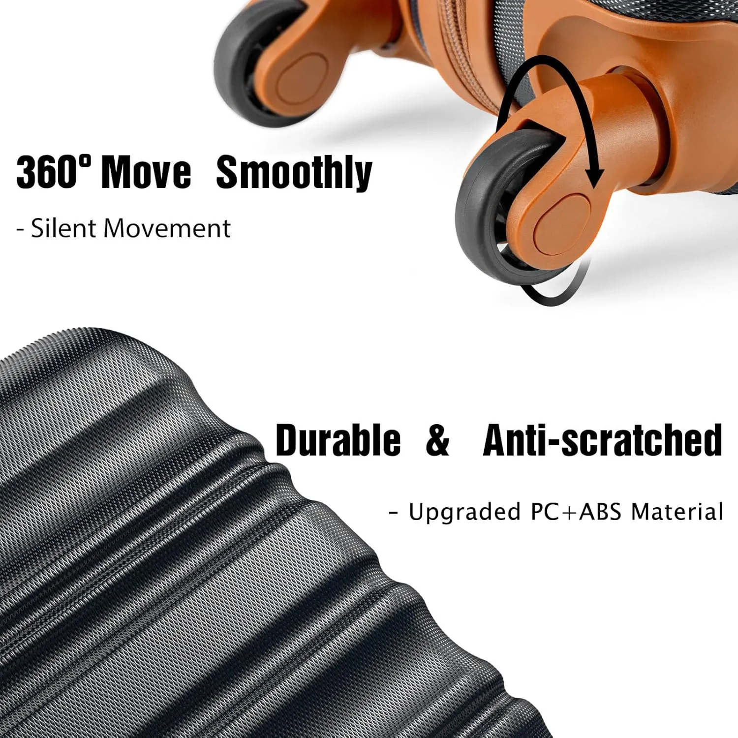 LONG VACATION 3 Piece Luggage Set 20 IN Carry on Suitcase ABS PC Handshell Luggage with Spinner Wheels & YKK Zipper TSA Lock (20 INCH (BP/TB), BLACK-BROWN)