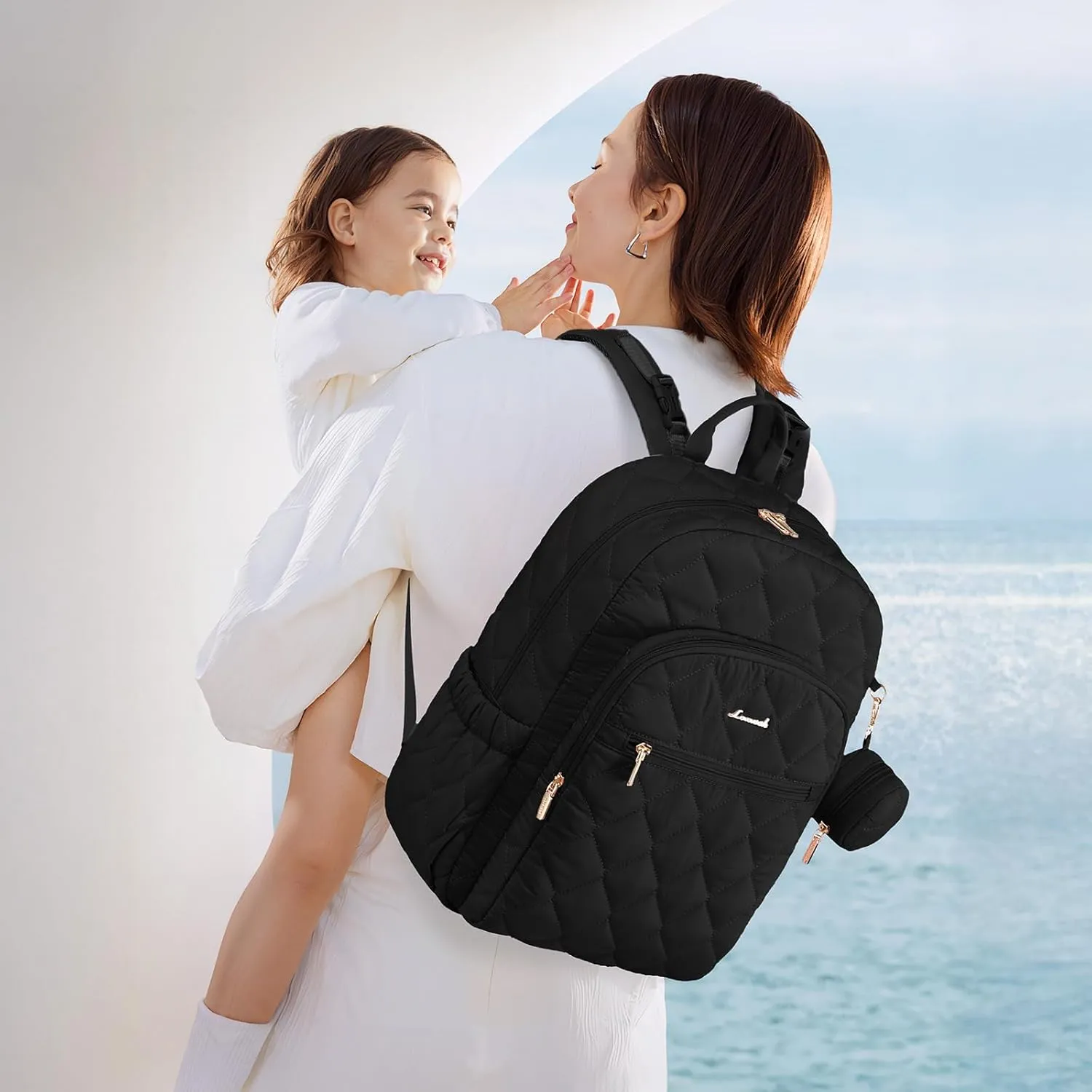LOVEVOOK Diaper Bag Backpack,Puffer Quilted Baby Diaper Bag with Insulated Pockets,Travel Diaper Backpack for Boys Girls with Changing Pad,Water-Resistant Baby Bag for Mom Dad,Black