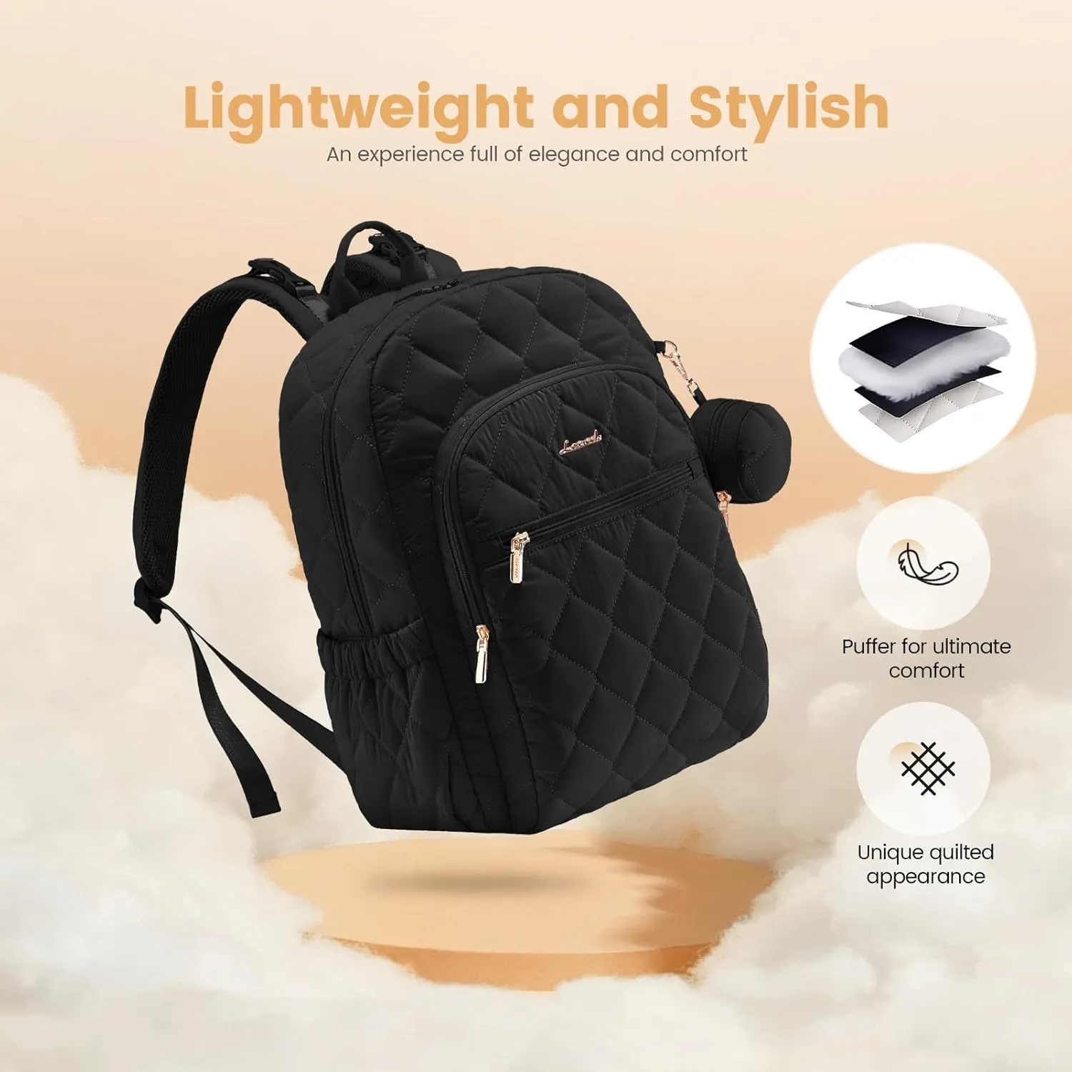 LOVEVOOK Diaper Bag Backpack,Puffer Quilted Baby Diaper Bag with Insulated Pockets,Travel Diaper Backpack for Boys Girls with Changing Pad,Water-Resistant Baby Bag for Mom Dad,Black