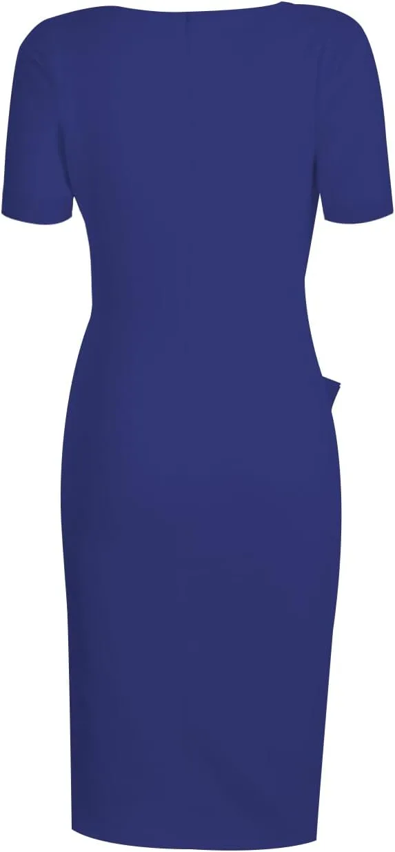 Lrady Women's Deep V Neck Casual Work Bodycon Cocktail Party Pencil Midi Dress