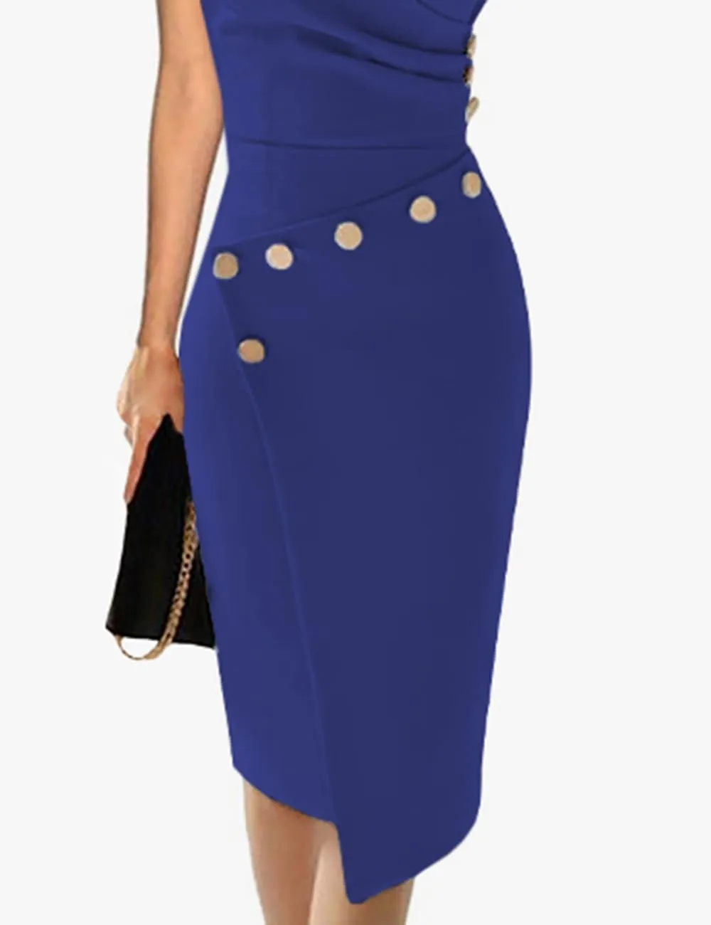 Lrady Women's Deep V Neck Casual Work Bodycon Cocktail Party Pencil Midi Dress