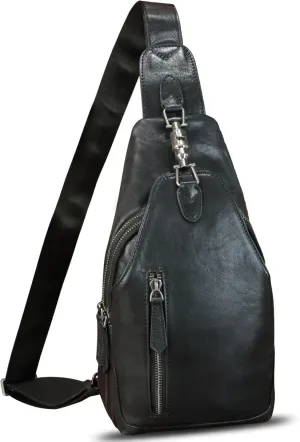 LRTO Genuine Leather Sling Bag for Men and Women Real Leather Shoulder Crossbody Bag Chest Bag Sling Backpack Purse