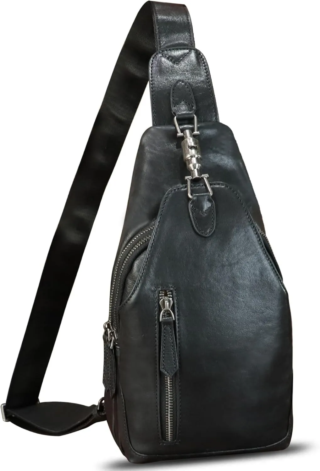 LRTO Genuine Leather Sling Bag for Men and Women Real Leather Shoulder Crossbody Bag Chest Bag Sling Backpack Purse