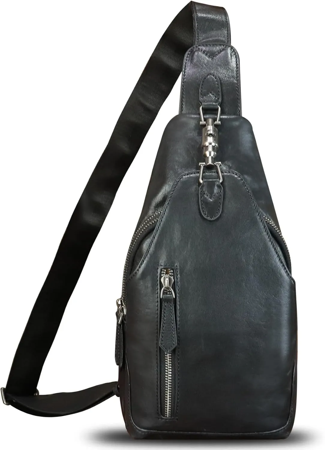 LRTO Genuine Leather Sling Bag for Men and Women Real Leather Shoulder Crossbody Bag Chest Bag Sling Backpack Purse