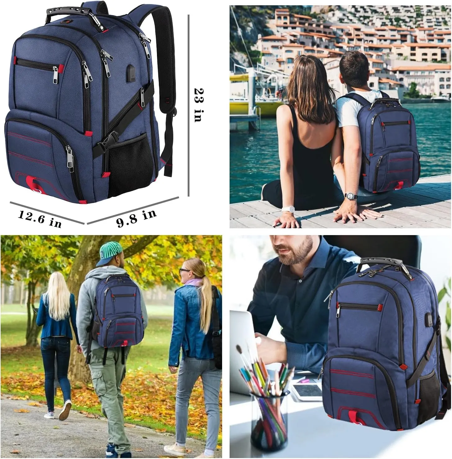 LTINVECK Extra Large 50L Travel Laptop Backpack, Computer bag Backbag with USB Charging Port, TSA Friendly Durable Big RFID Heavy Duty Business Tech Backpack Fits 17 Inch Laptops for Men Women, Blue