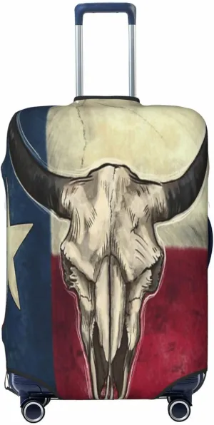 Luggage Cover For Travel Distressed Western Country Us State Texas Bull Skull Flag–dustproof Business Trips 20-28 Inch.