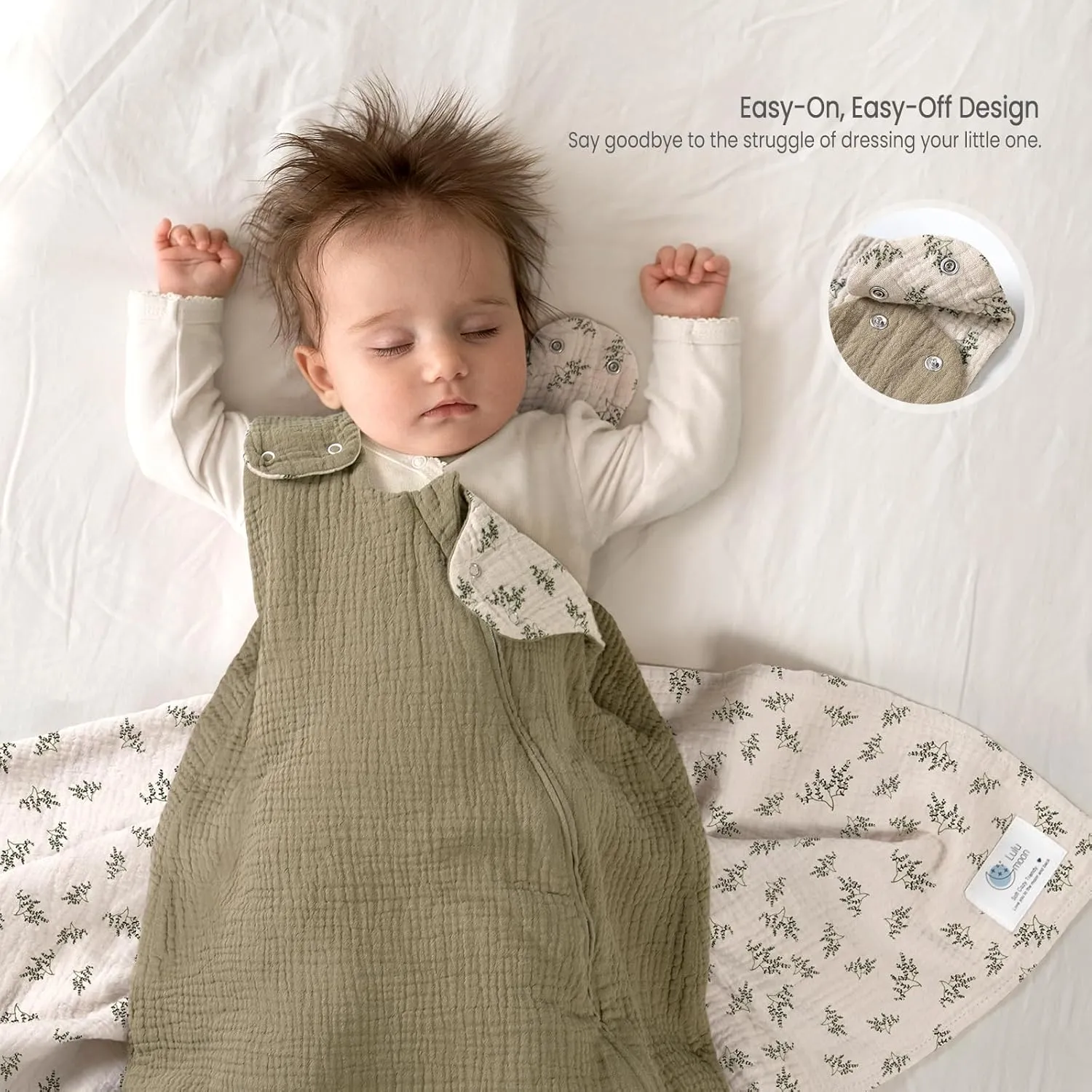lulumoon Sleep Sack Muslin for Baby: Cotton Wearable Blanket for 3-9 Months - Soft Lightweight Ideal for Nursery Lounge Nighttime Naptime