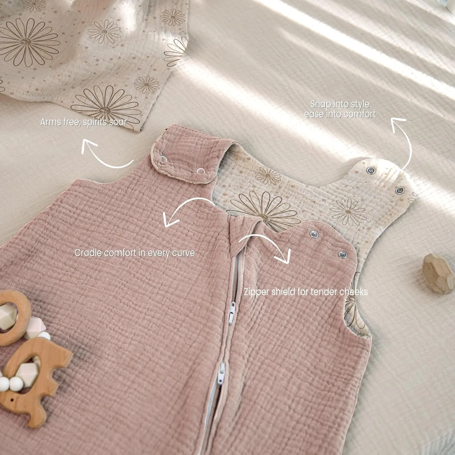 lulumoon Sleep Sack Muslin for Baby: Cotton Wearable Blanket for 3-9 Months - Soft Lightweight Ideal for Nursery Lounge Nighttime Naptime