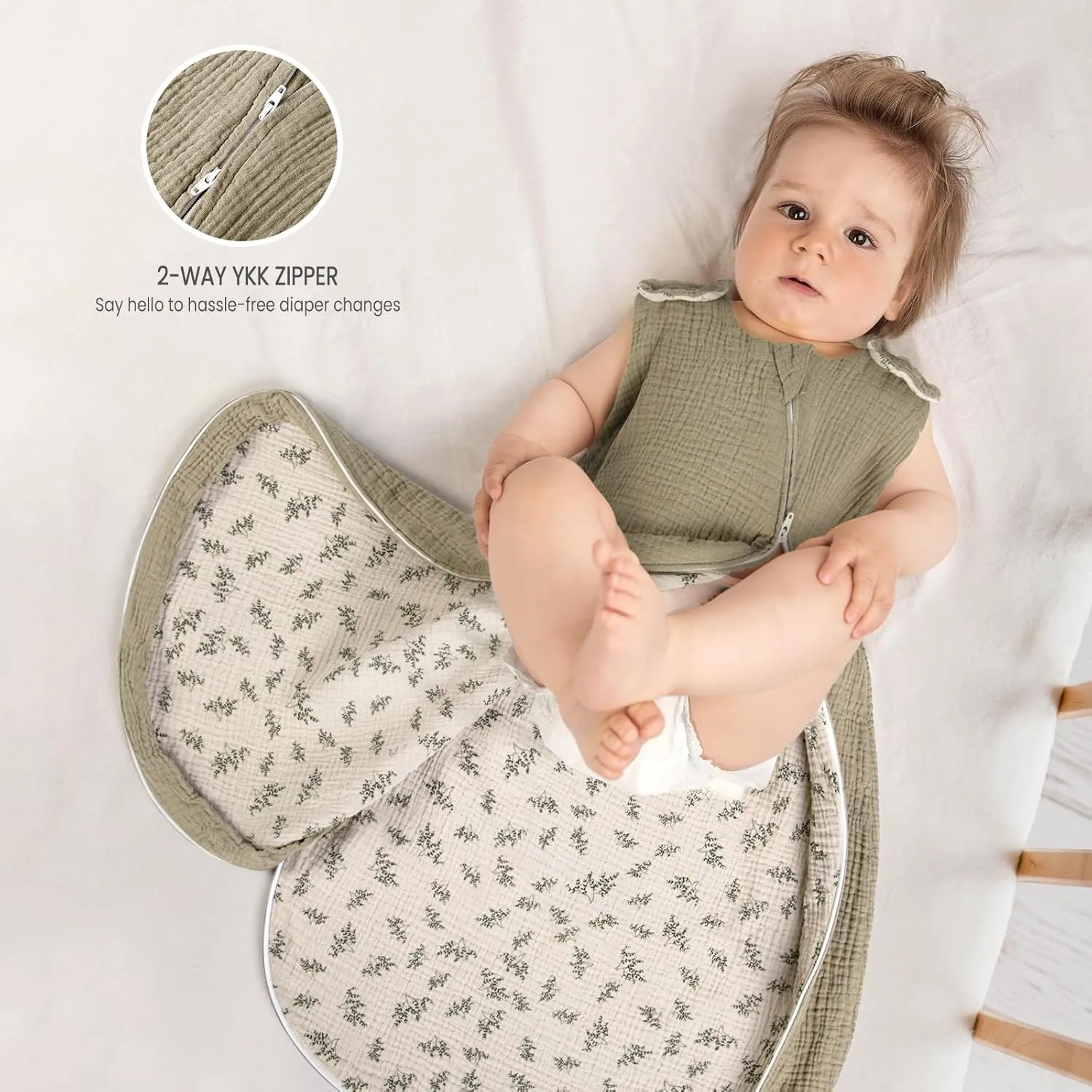 lulumoon Sleep Sack Muslin for Baby: Cotton Wearable Blanket for 3-9 Months - Soft Lightweight Ideal for Nursery Lounge Nighttime Naptime