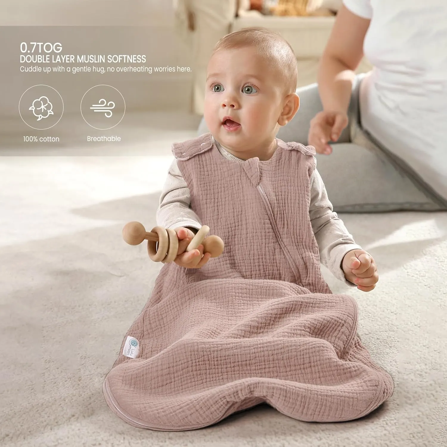 lulumoon Sleep Sack Muslin for Baby: Cotton Wearable Blanket for 3-9 Months - Soft Lightweight Ideal for Nursery Lounge Nighttime Naptime