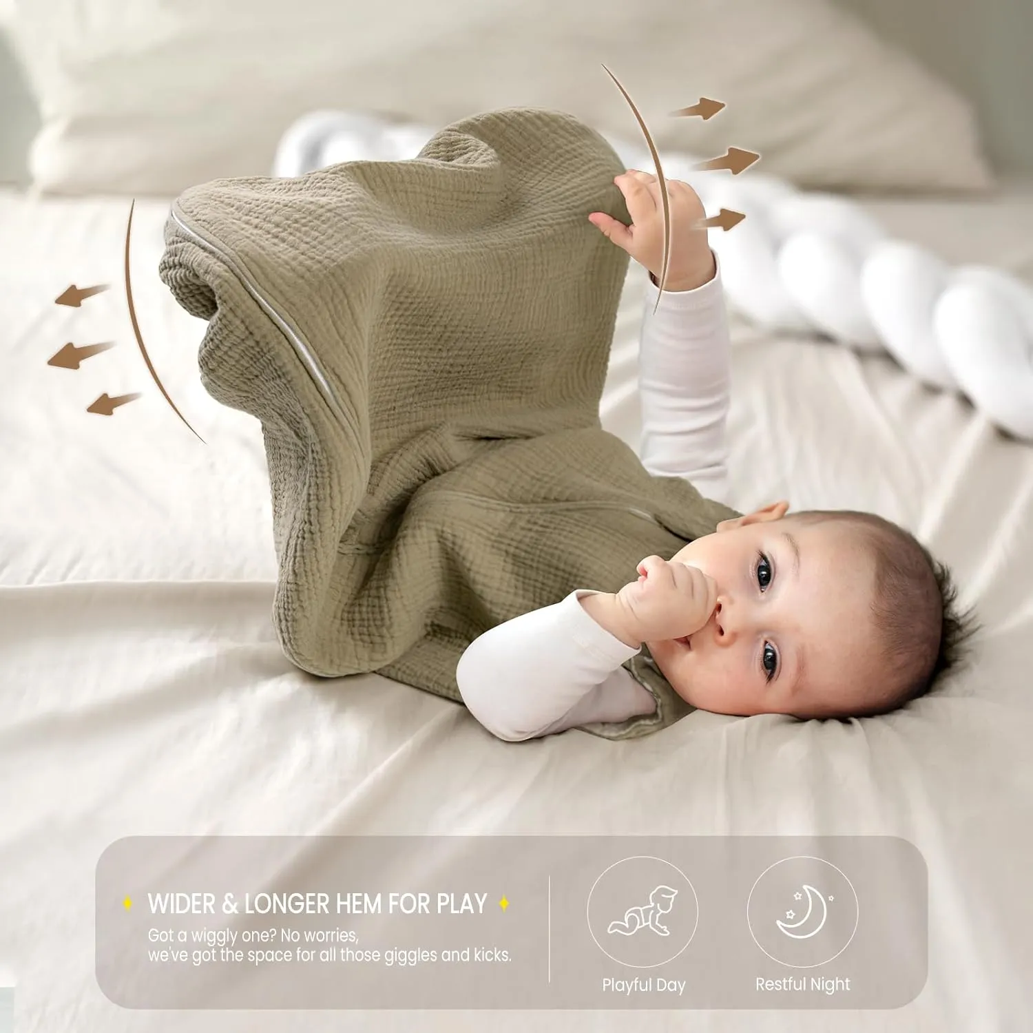 lulumoon Sleep Sack Muslin for Baby: Cotton Wearable Blanket for 3-9 Months - Soft Lightweight Ideal for Nursery Lounge Nighttime Naptime