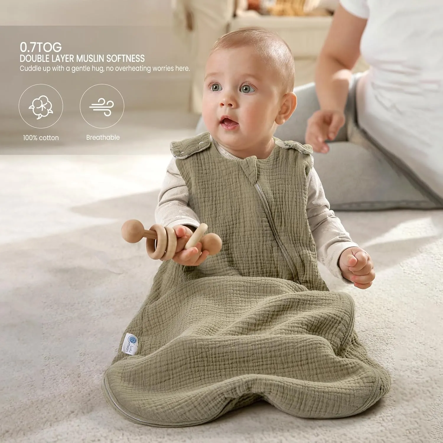 lulumoon Sleep Sack Muslin for Baby: Cotton Wearable Blanket for 3-9 Months - Soft Lightweight Ideal for Nursery Lounge Nighttime Naptime