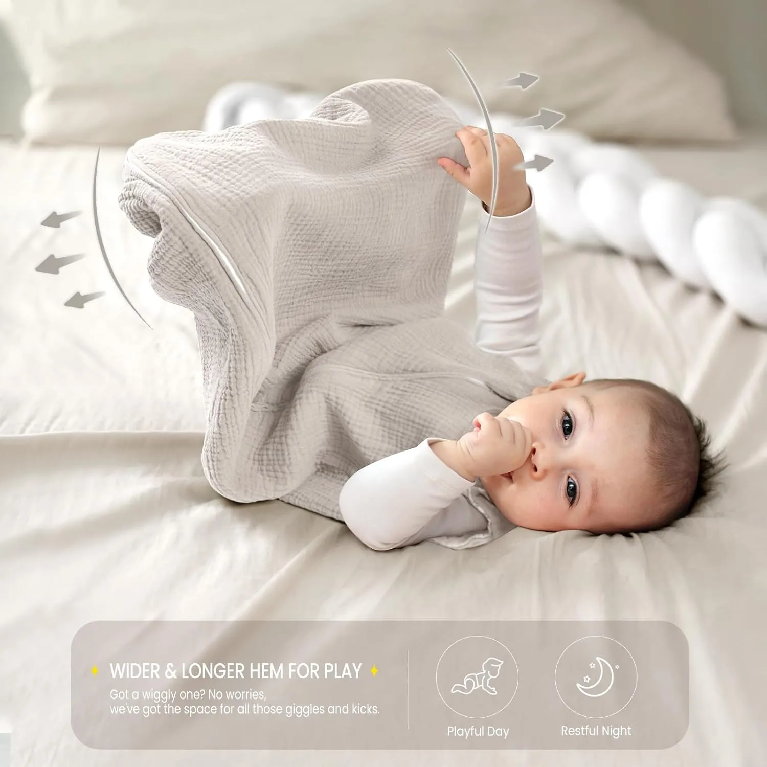 lulumoon Sleep Sack Muslin for Baby: Cotton Wearable Blanket for 9-15 Months - Soft Lightweight Ideal for Nursery Lounge Nighttime Naptime