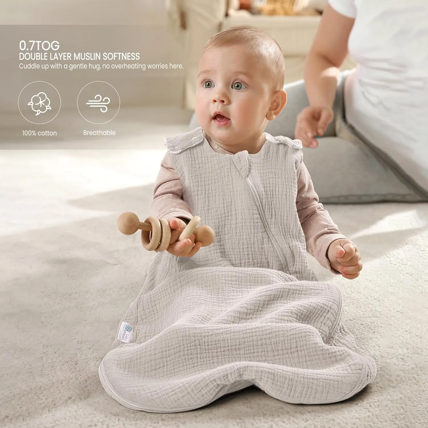lulumoon Sleep Sack Muslin for Baby: Cotton Wearable Blanket for 9-15 Months - Soft Lightweight Ideal for Nursery Lounge Nighttime Naptime