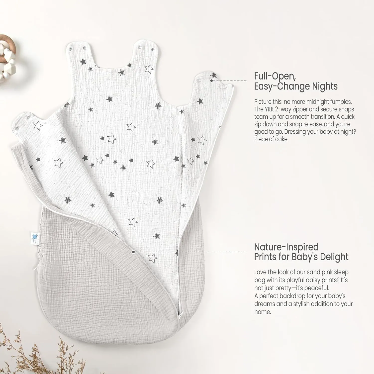 lulumoon Sleep Sack Muslin for Baby: Cotton Wearable Blanket for 9-15 Months - Soft Lightweight Ideal for Nursery Lounge Nighttime Naptime