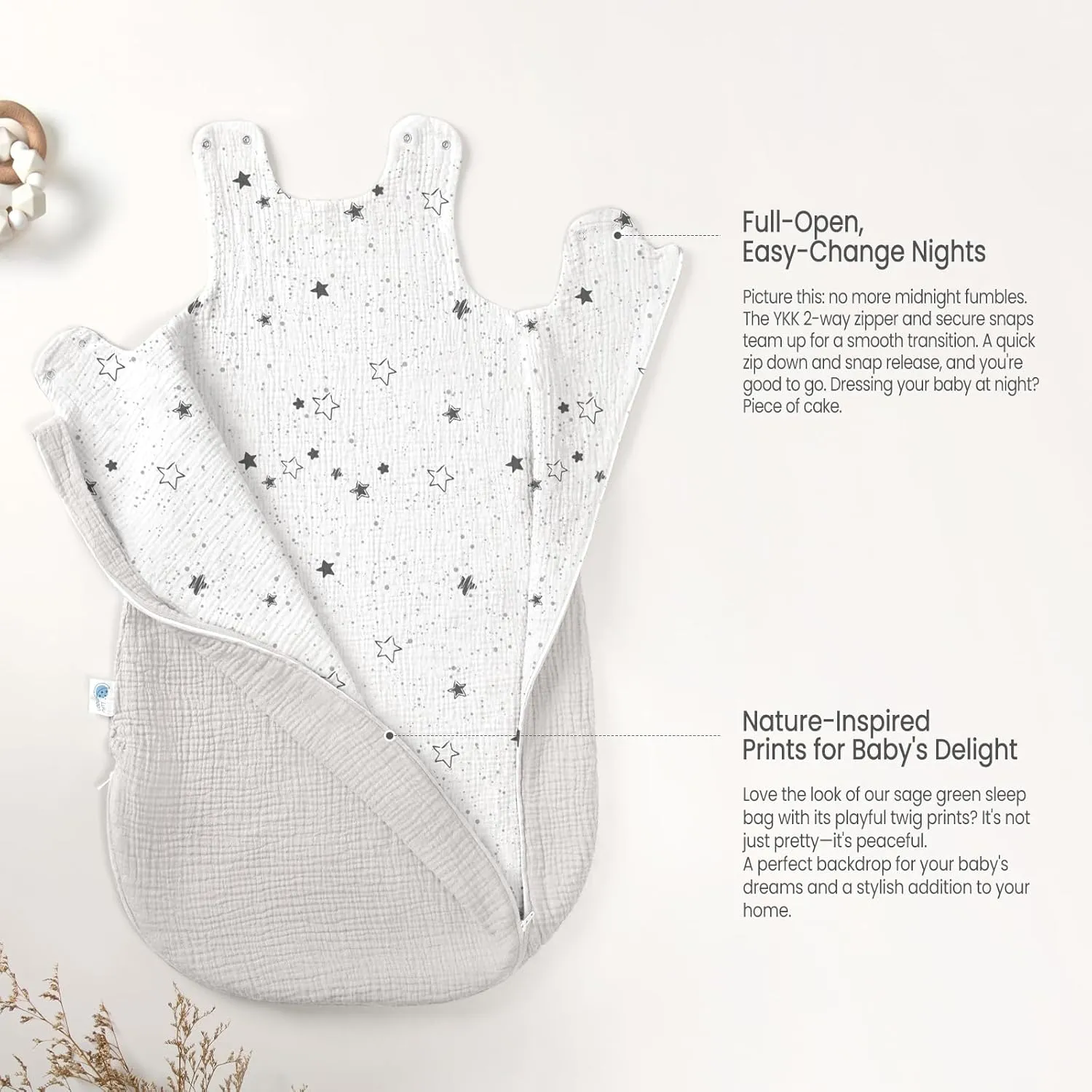lulumoon Sleep Sack Muslin for Baby: Cotton Wearable Blanket for 9-15 Months - Soft Lightweight Ideal for Nursery Lounge Nighttime Naptime