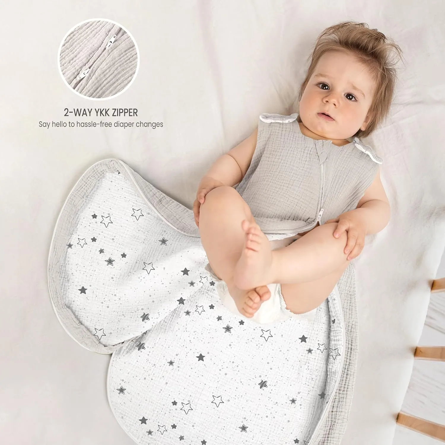 lulumoon Sleep Sack Muslin for Baby: Cotton Wearable Blanket for 9-15 Months - Soft Lightweight Ideal for Nursery Lounge Nighttime Naptime