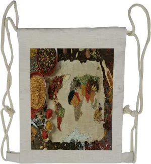 Lunarable World Map Drawstring Backpack, Different Spices Cusine, Sackpack Bag