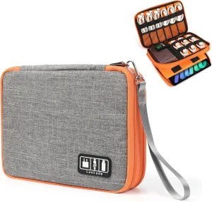 Luxtude Electronics Organizer, Portable Cable Organizer Bag for iPad 7.9'', Double Layer Travel Tech Bag&Cord Storage, Compact Cord Case&Charger Pouch,Electronics Carring Case for Phone/USB/SD