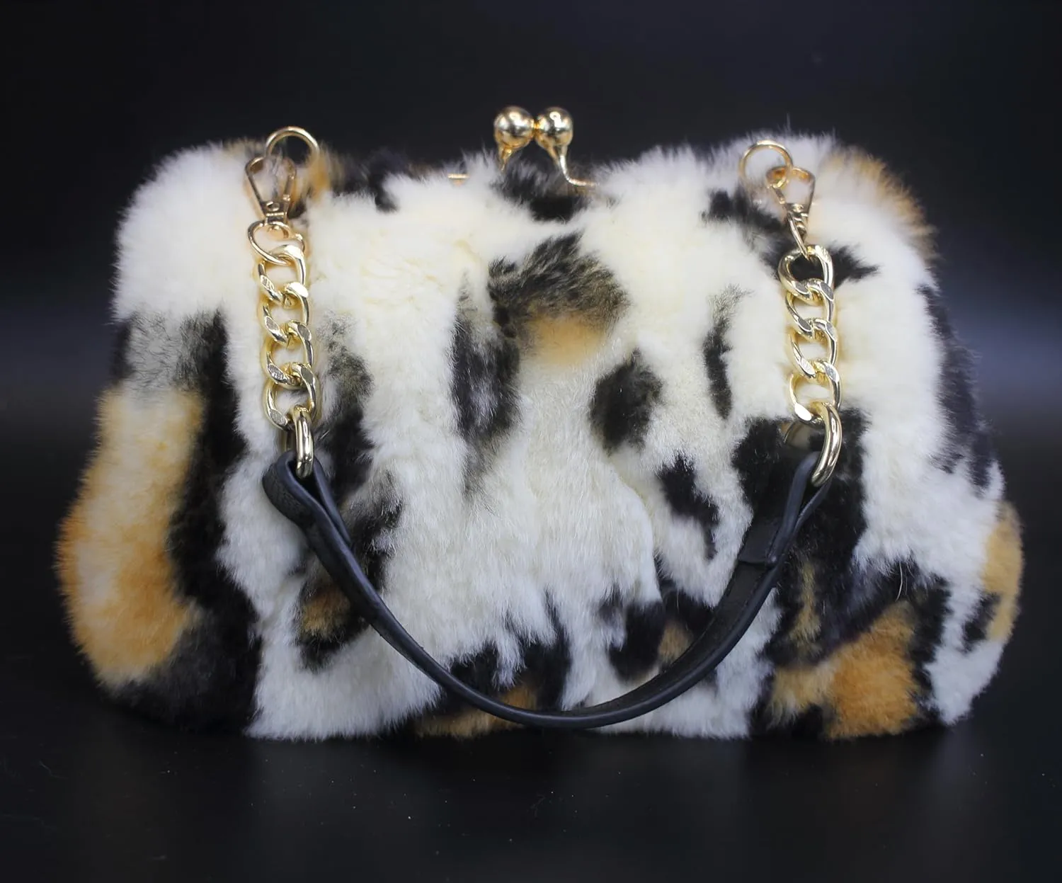 Luxurious Real Rex Rabbit Fur Evening Handbag – Elegant Purse with Adjustable Straps for Women