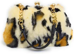 Luxurious Real Rex Rabbit Fur Evening Handbag – Elegant Purse with Adjustable Straps for Women