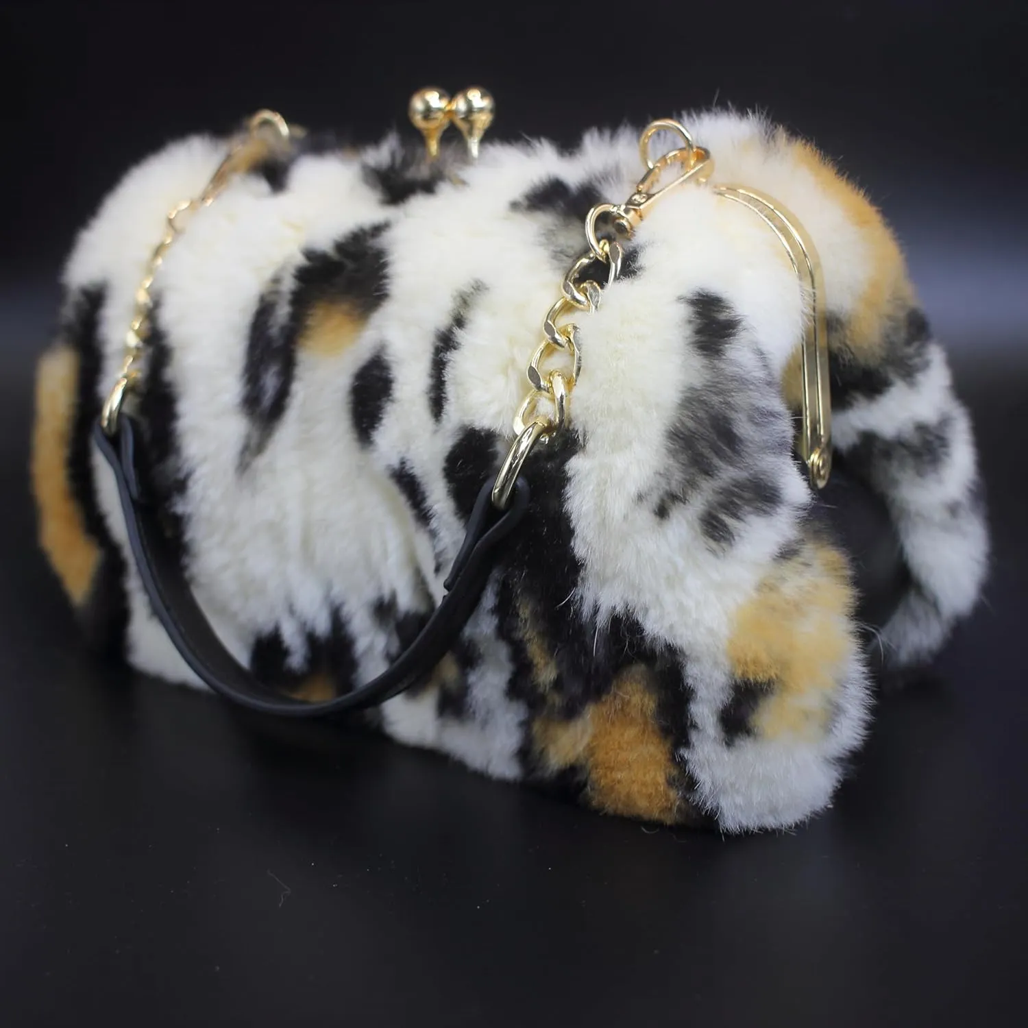 Luxurious Real Rex Rabbit Fur Evening Handbag – Elegant Purse with Adjustable Straps for Women