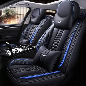 Luxury 2 Seats Car Seat Covers Protectors for Subaru Ascent 2019-2025, Back Storage Bag Design & Headrest Pillow & Lumbar Support Black & Blue Line