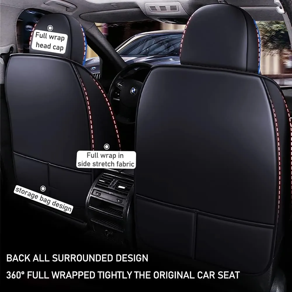 Luxury 2 Seats Car Seat Covers Protectors for Subaru Ascent 2019-2025, Back Storage Bag Design & Headrest Pillow & Lumbar Support Black & Blue Line