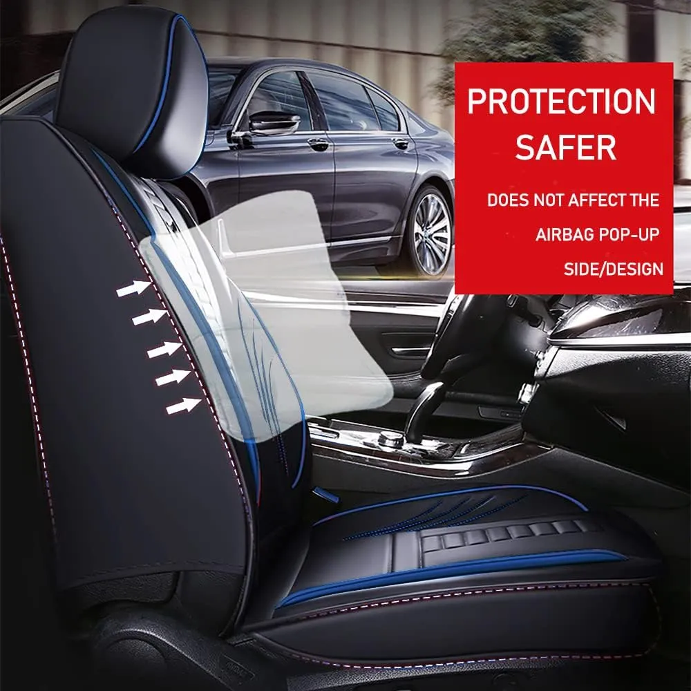 Luxury 2 Seats Car Seat Covers Protectors for Subaru Ascent 2019-2025, Back Storage Bag Design & Headrest Pillow & Lumbar Support Black & Blue Line