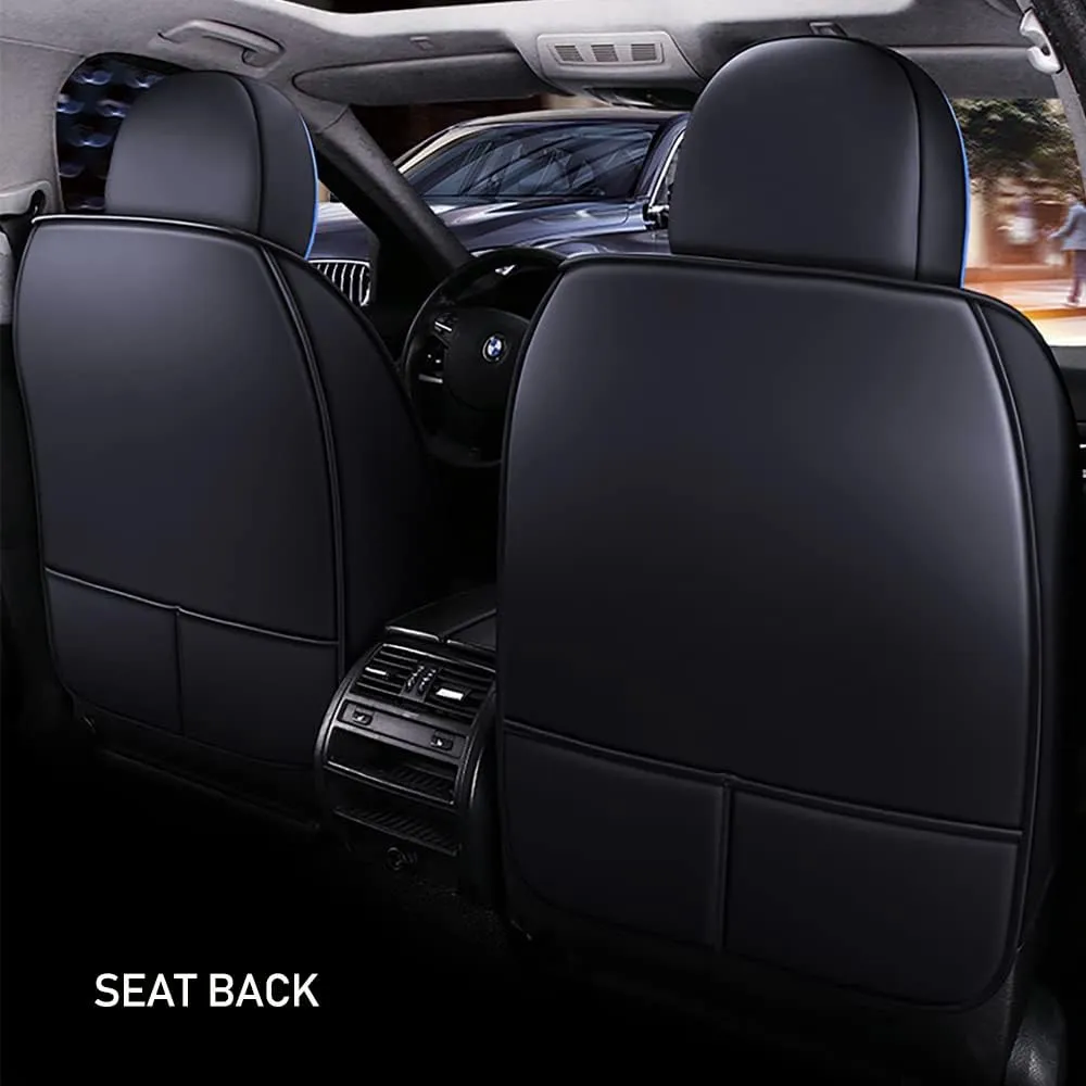 Luxury 2 Seats Car Seat Covers Protectors for Subaru Ascent 2019-2025, Back Storage Bag Design & Headrest Pillow & Lumbar Support Black & Blue Line