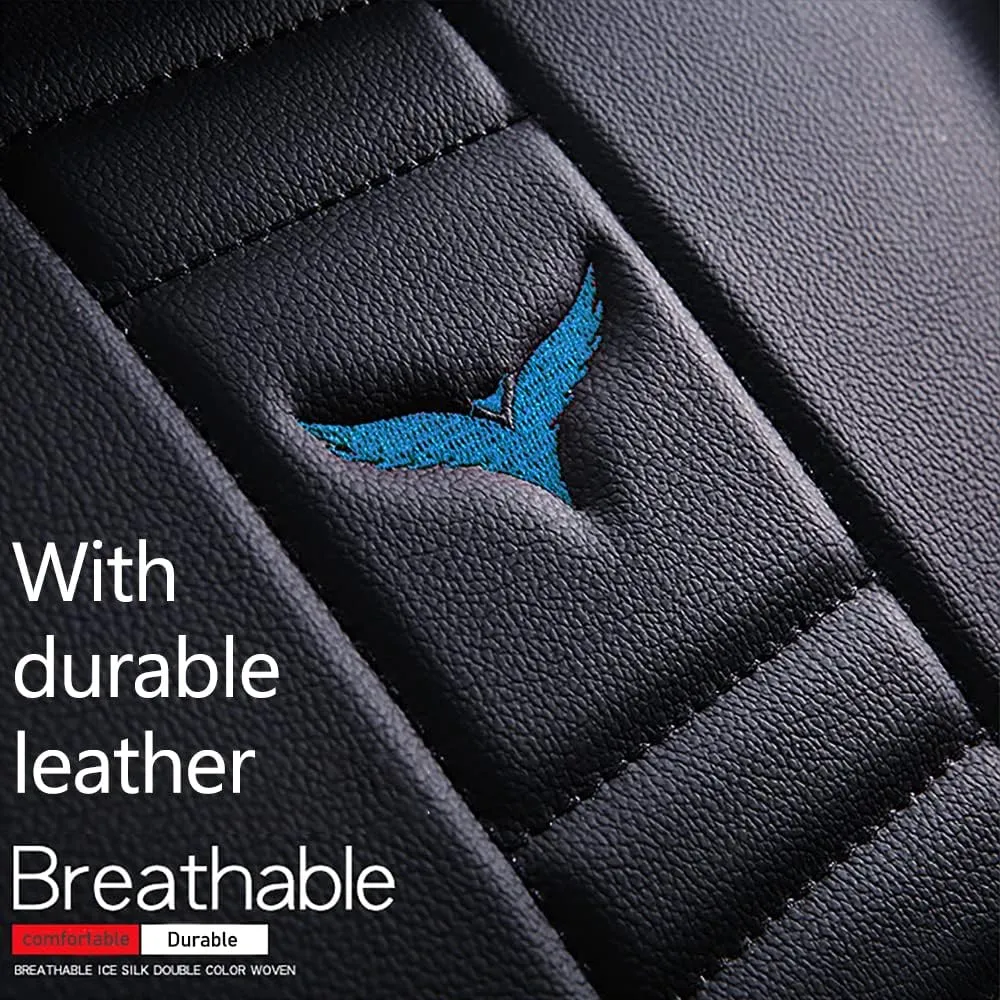 Luxury 2 Seats Car Seat Covers Protectors for Subaru Ascent 2019-2025, Back Storage Bag Design & Headrest Pillow & Lumbar Support Black & Blue Line