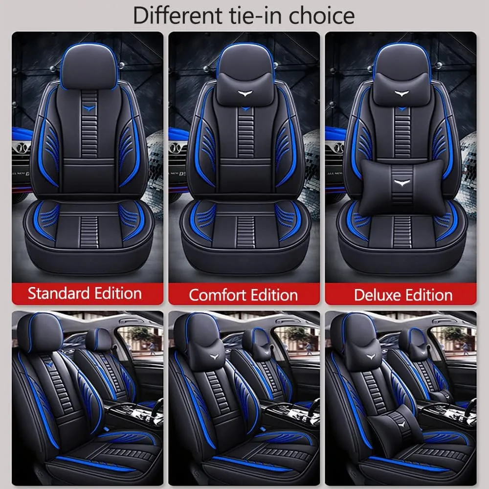 Luxury 2 Seats Car Seat Covers Protectors for Subaru Ascent 2019-2025, Back Storage Bag Design & Headrest Pillow & Lumbar Support Black & Blue Line