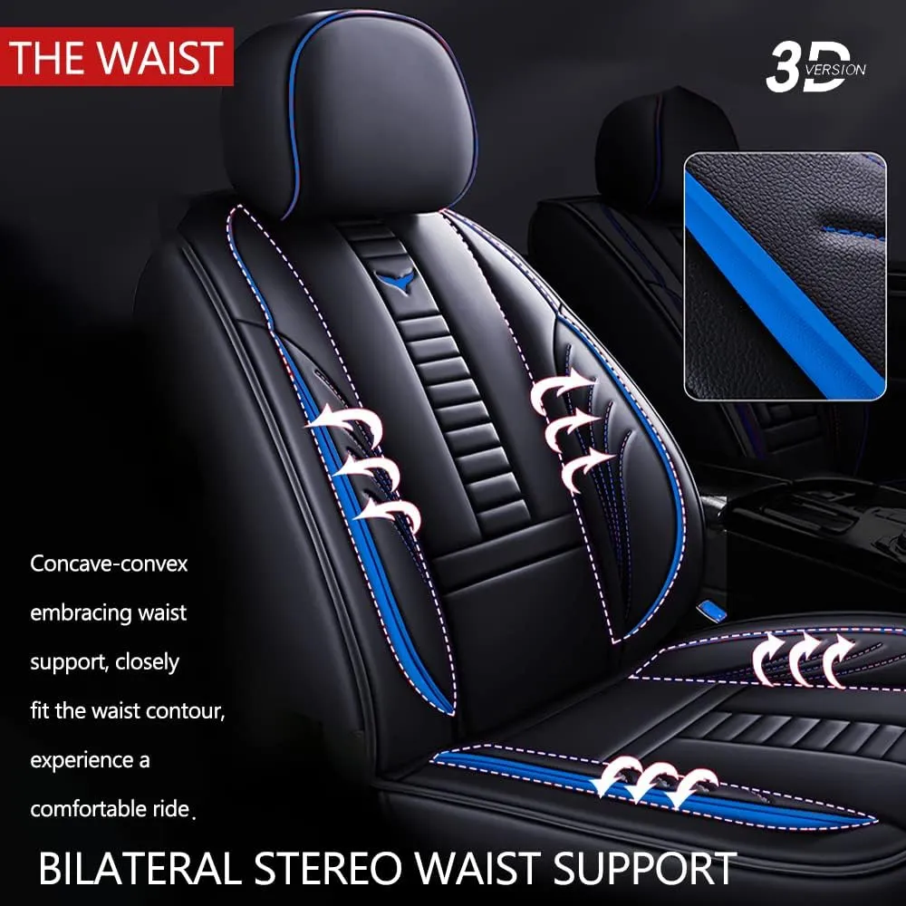 Luxury 2 Seats Car Seat Covers Protectors for Subaru Ascent 2019-2025, Back Storage Bag Design & Headrest Pillow & Lumbar Support Black & Blue Line