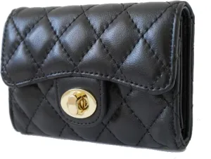 Luxury Black Quilted Leather Wallet Credit Card Holder Wallet Small Wallet Compact Wallet Coin Purse Business Card Holder Gift for Women Gift for Girl