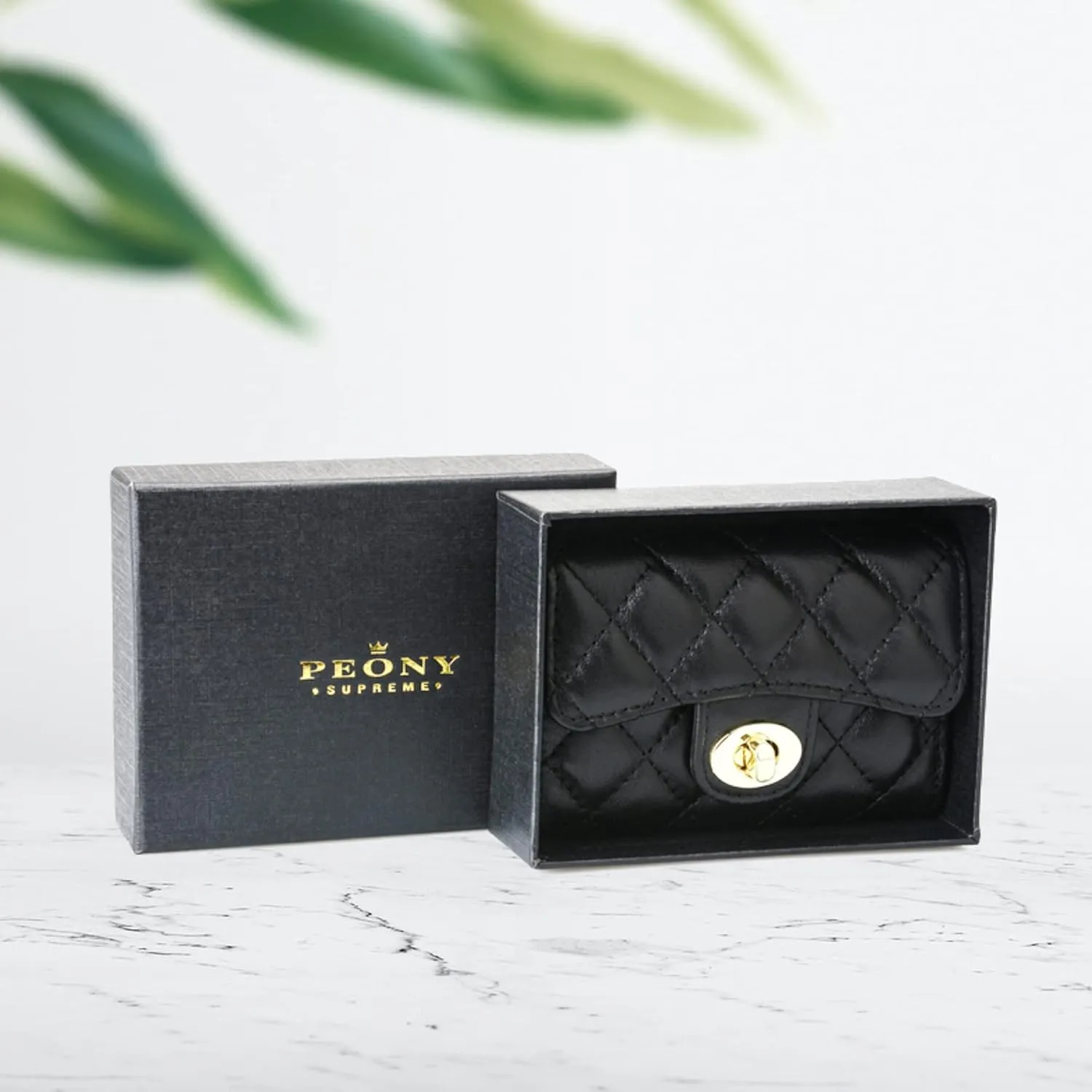 Luxury Black Quilted Leather Wallet Credit Card Holder Wallet Small Wallet Compact Wallet Coin Purse Business Card Holder Gift for Women Gift for Girl