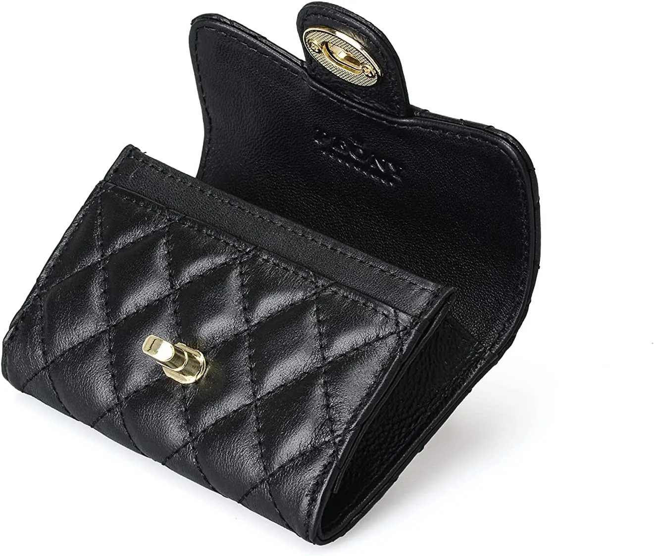 Luxury Black Quilted Leather Wallet Credit Card Holder Wallet Small Wallet Compact Wallet Coin Purse Business Card Holder Gift for Women Gift for Girl