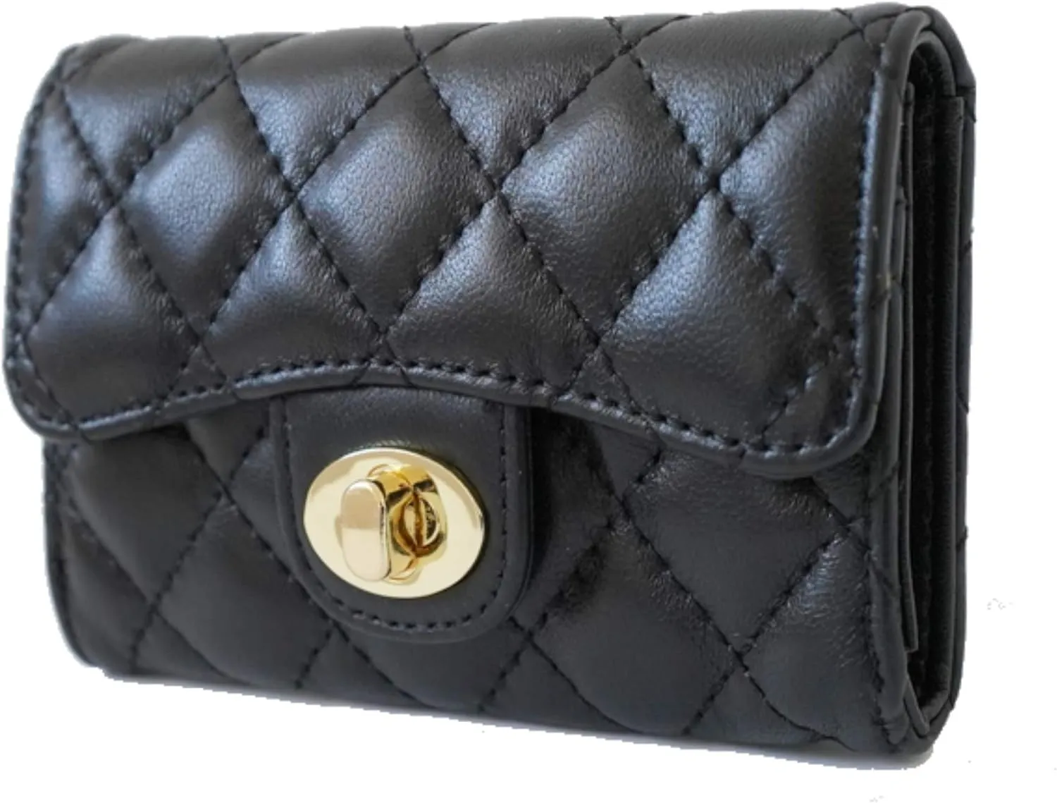Luxury Black Quilted Leather Wallet Credit Card Holder Wallet Small Wallet Compact Wallet Coin Purse Business Card Holder Gift for Women Gift for Girl