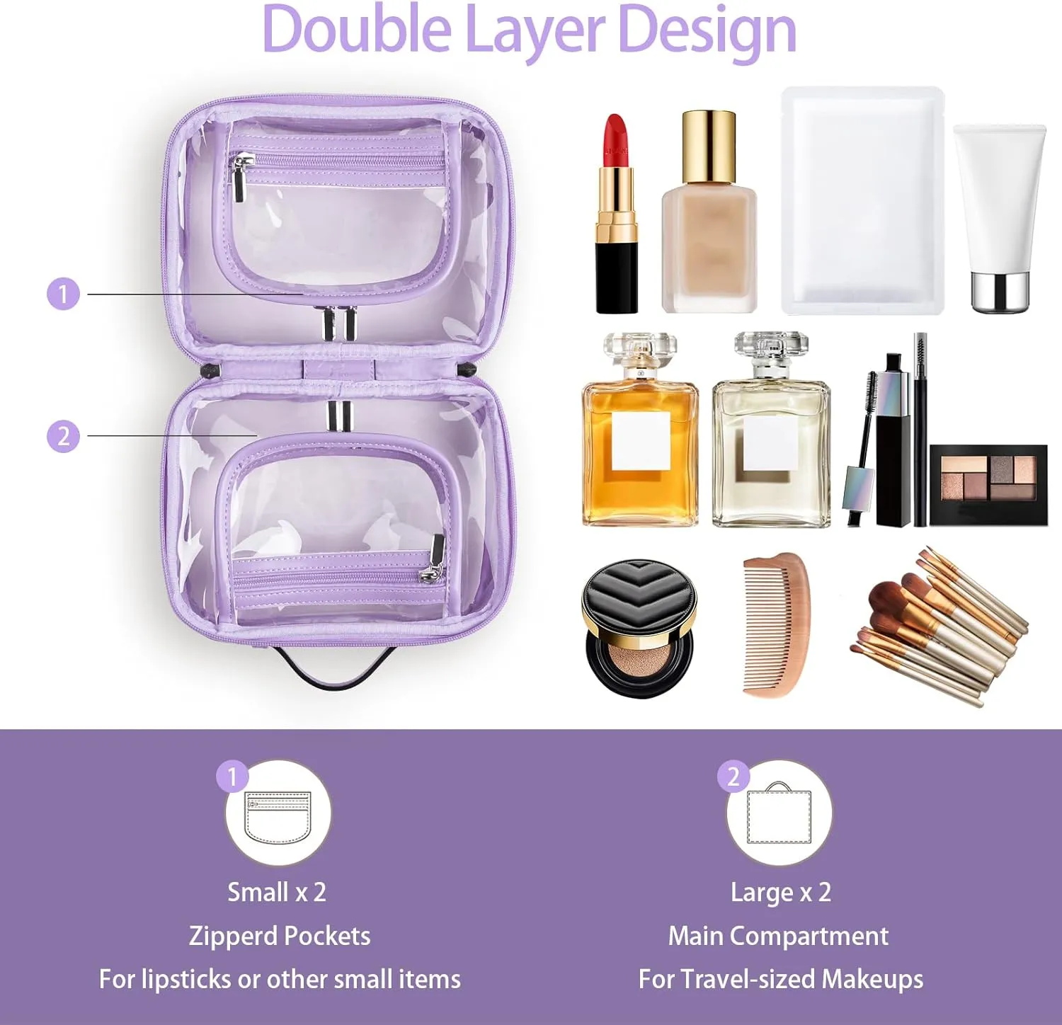 Lychii TSA Approved Toiletry Bag, Clear Travel Bag for Liquids Toiletries, Makeup Cosmetic Bag Organizer, Carry on Travel Accessories Essentials, Purple