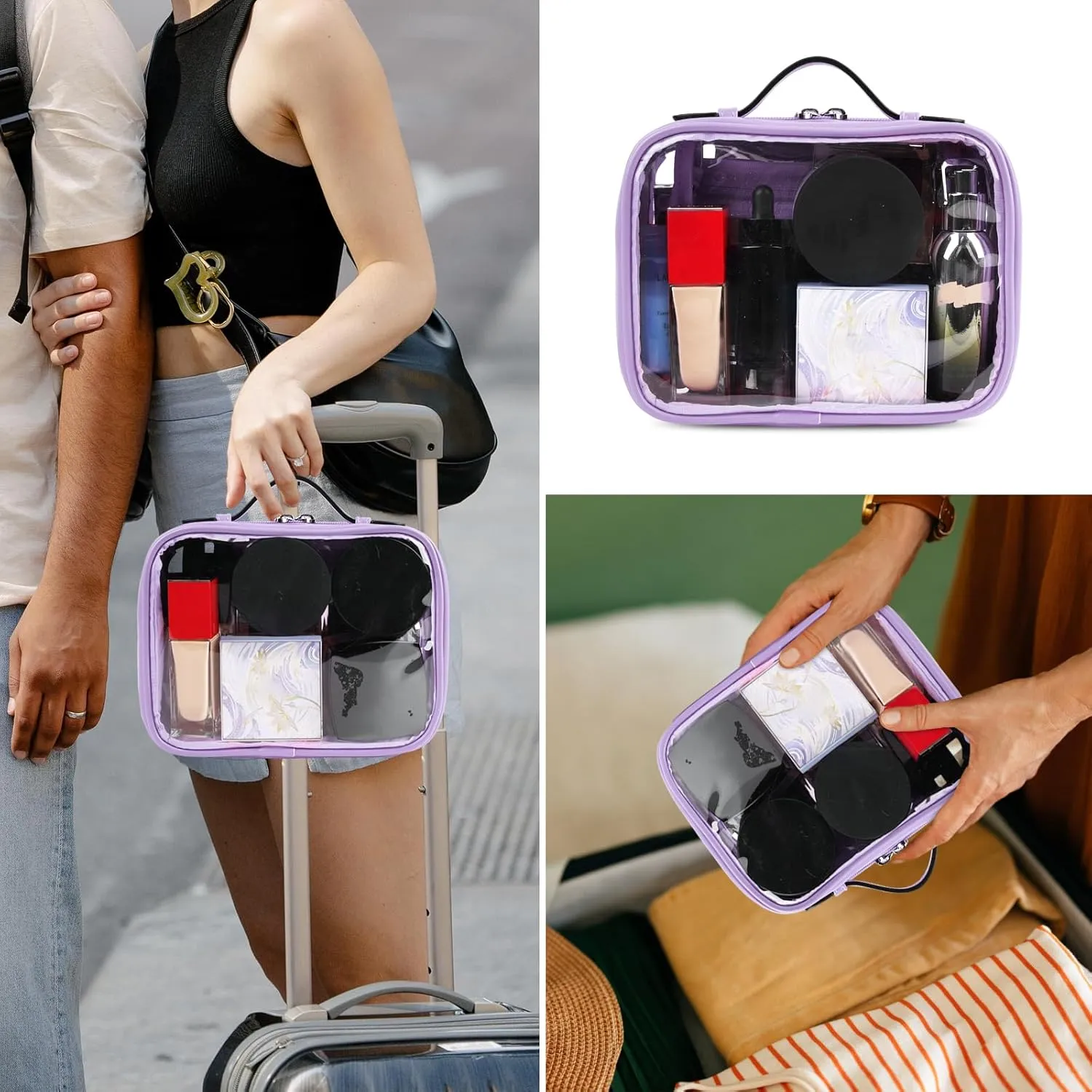 Lychii TSA Approved Toiletry Bag, Clear Travel Bag for Liquids Toiletries, Makeup Cosmetic Bag Organizer, Carry on Travel Accessories Essentials, Purple