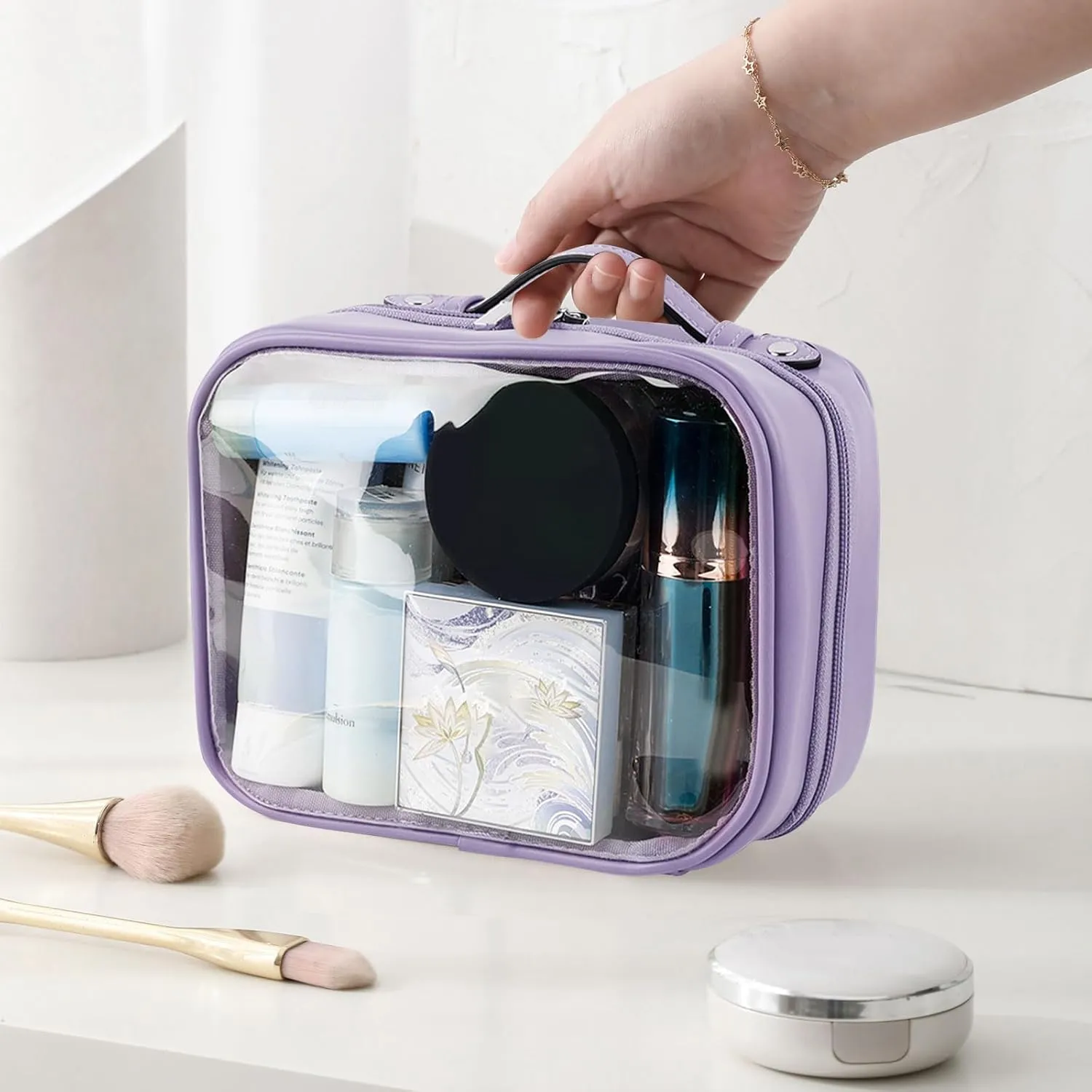 Lychii TSA Approved Toiletry Bag, Clear Travel Bag for Liquids Toiletries, Makeup Cosmetic Bag Organizer, Carry on Travel Accessories Essentials, Purple
