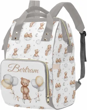M YESCUSTOM Custom Name Diaper Bag Grey Backpack Multi Function Waterproof Daypack for Women Portable Travel Backpack Large Capacity Handbag
