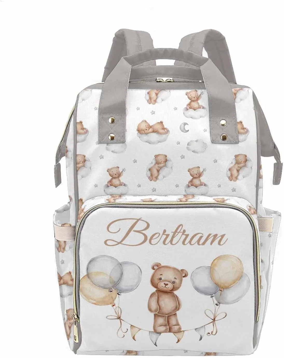 M YESCUSTOM Custom Name Diaper Bag Grey Backpack Multi Function Waterproof Daypack for Women Portable Travel Backpack Large Capacity Handbag
