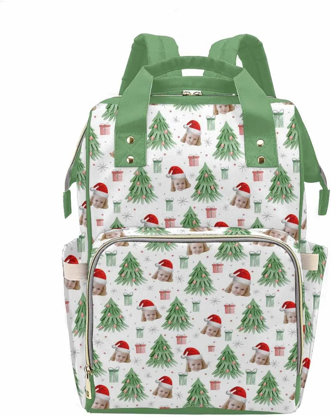 M YESCUSTOM Customized Diaper Bag with Photo, Personalized Pine Fir Tree with Gift Boxes Nylon Mommy Nappy Bags, Large Capacity Daypack for Travel, Custom Holiday Gift for New Mom Wife & Women