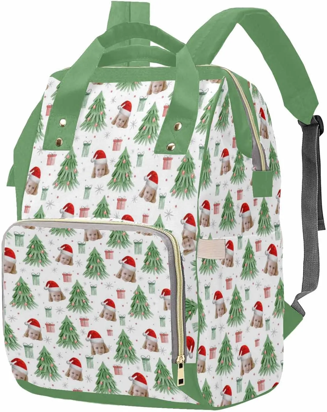 M YESCUSTOM Customized Diaper Bag with Photo, Personalized Pine Fir Tree with Gift Boxes Nylon Mommy Nappy Bags, Large Capacity Daypack for Travel, Custom Holiday Gift for New Mom Wife & Women
