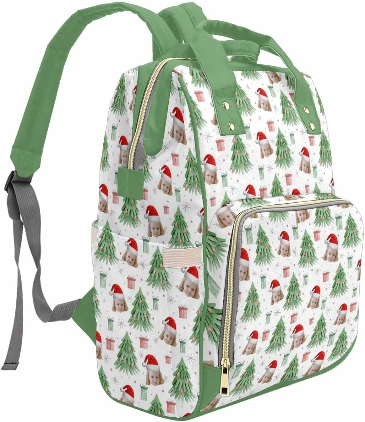 M YESCUSTOM Customized Diaper Bag with Photo, Personalized Pine Fir Tree with Gift Boxes Nylon Mommy Nappy Bags, Large Capacity Daypack for Travel, Custom Holiday Gift for New Mom Wife & Women