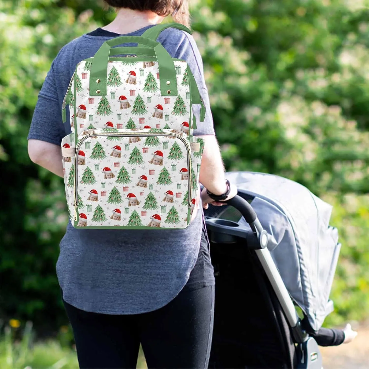 M YESCUSTOM Customized Diaper Bag with Photo, Personalized Pine Fir Tree with Gift Boxes Nylon Mommy Nappy Bags, Large Capacity Daypack for Travel, Custom Holiday Gift for New Mom Wife & Women