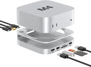 Mac Mini Hub: 10 in 1 Aluminum Stand & Dock for Mac Mini M4 Pro with M.2 NVMe SSD Enclosure, 4K60hz HDMI, 10Gbps USB-A*2, SD/TF Card Readers, USB 2.0