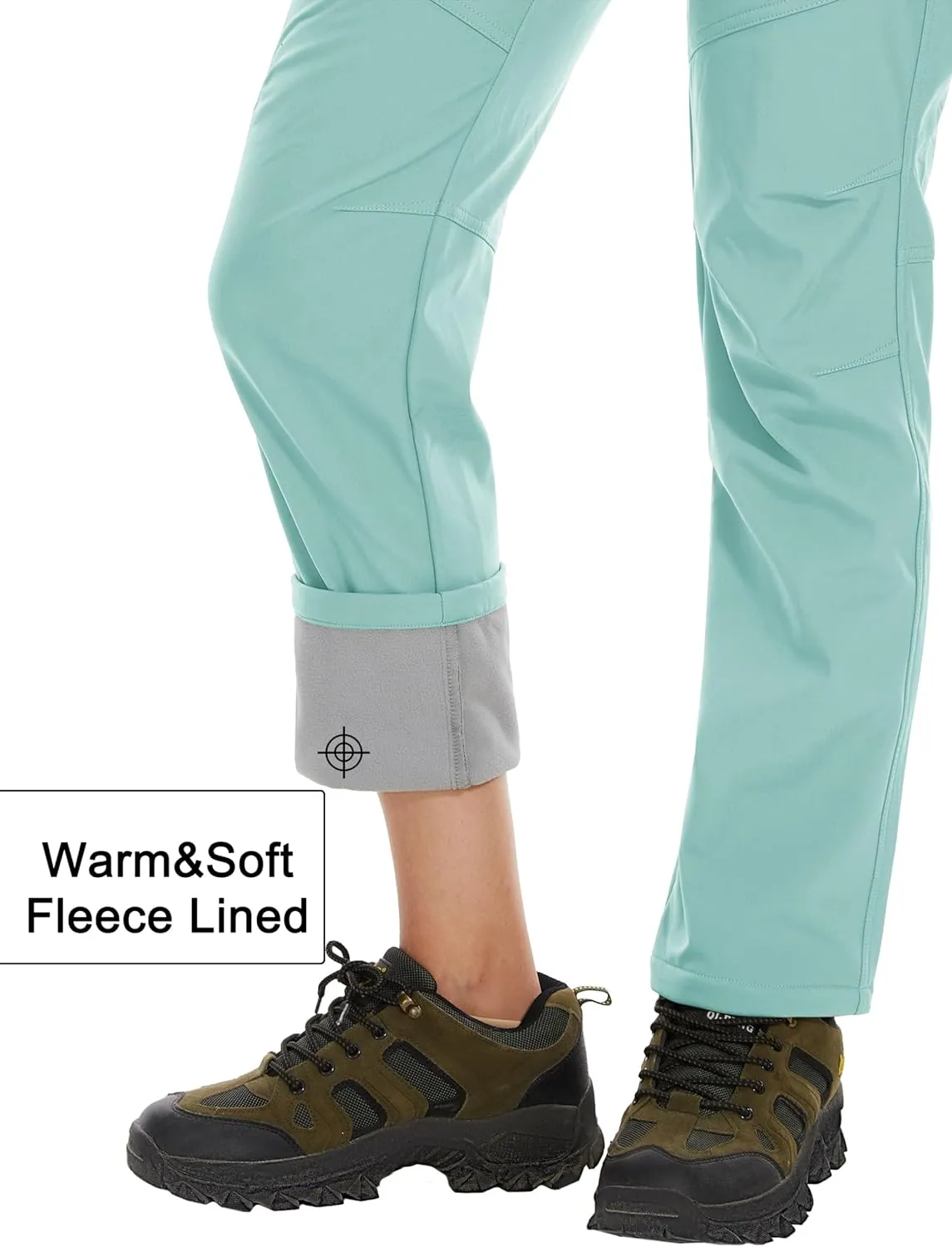 MAGCOMSEN Women's Fleece Lined Waterproof Insulated Softshell Pants Outdoor Snow Ski Pants Winter Warm Hiking Pants